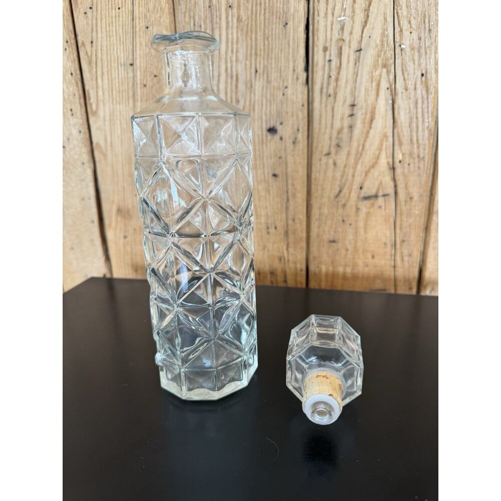 Vintage Mid Century Diamond Pattern Glass Whiskey Decanter 1950s/60s 12” - Picture 11 of 16